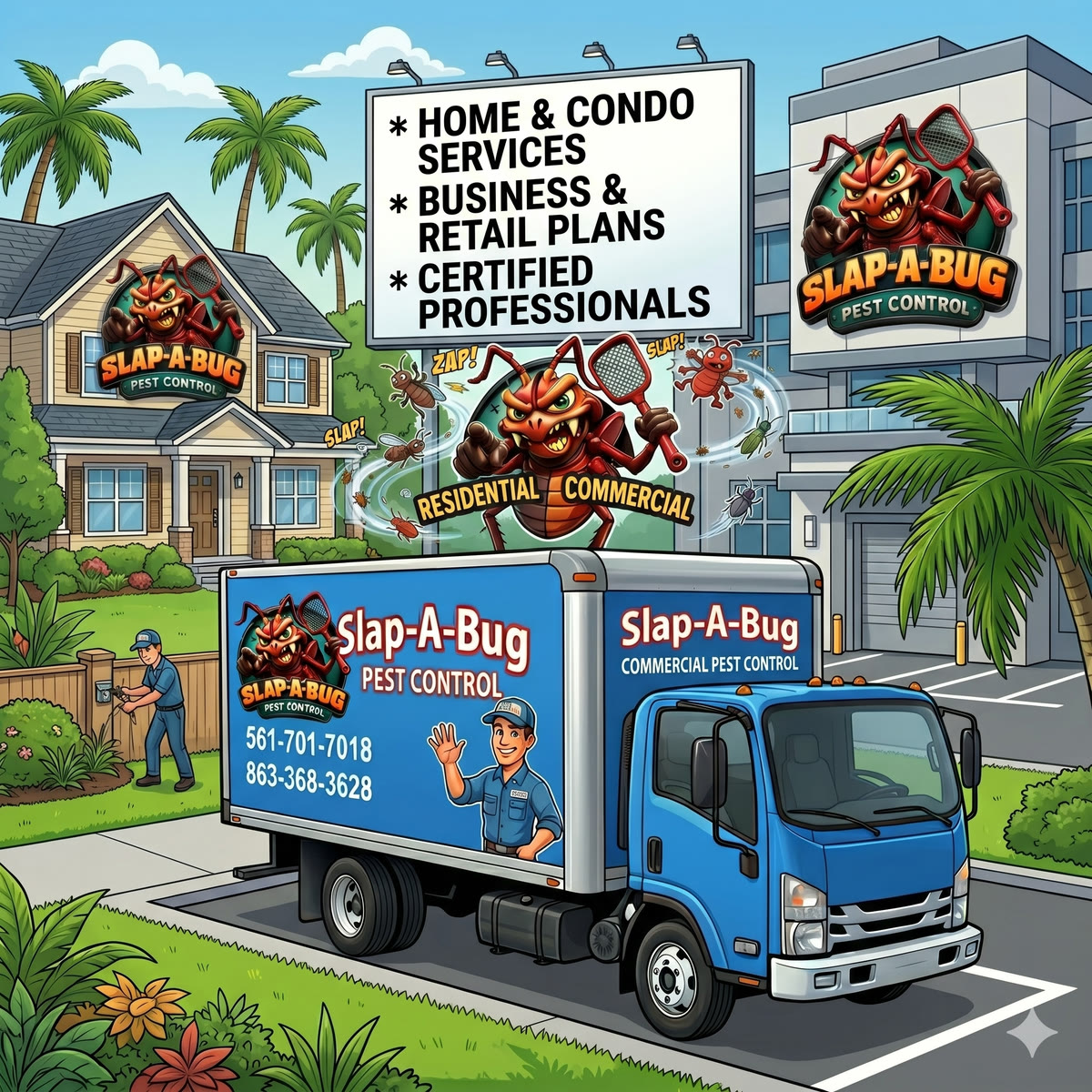 Slap A Bug Pest Control commercial services mascot